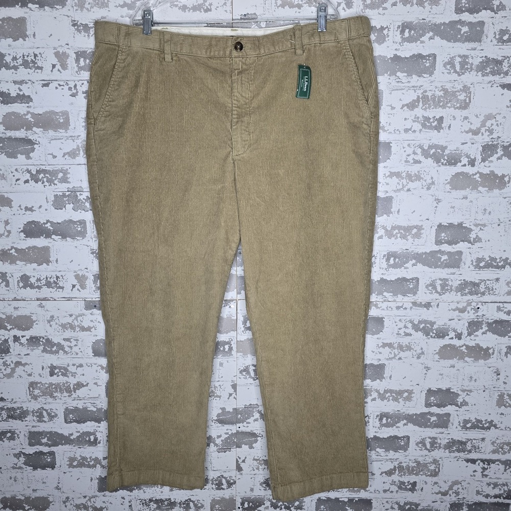 L L Bean Corduroy Pants Mens 44x29 Beige Straight Leg Cotton Stretch Comfort